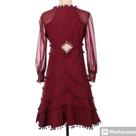Avantlook Pompom Ruffled Dress size Small Burgundy - Picture 3 of 5